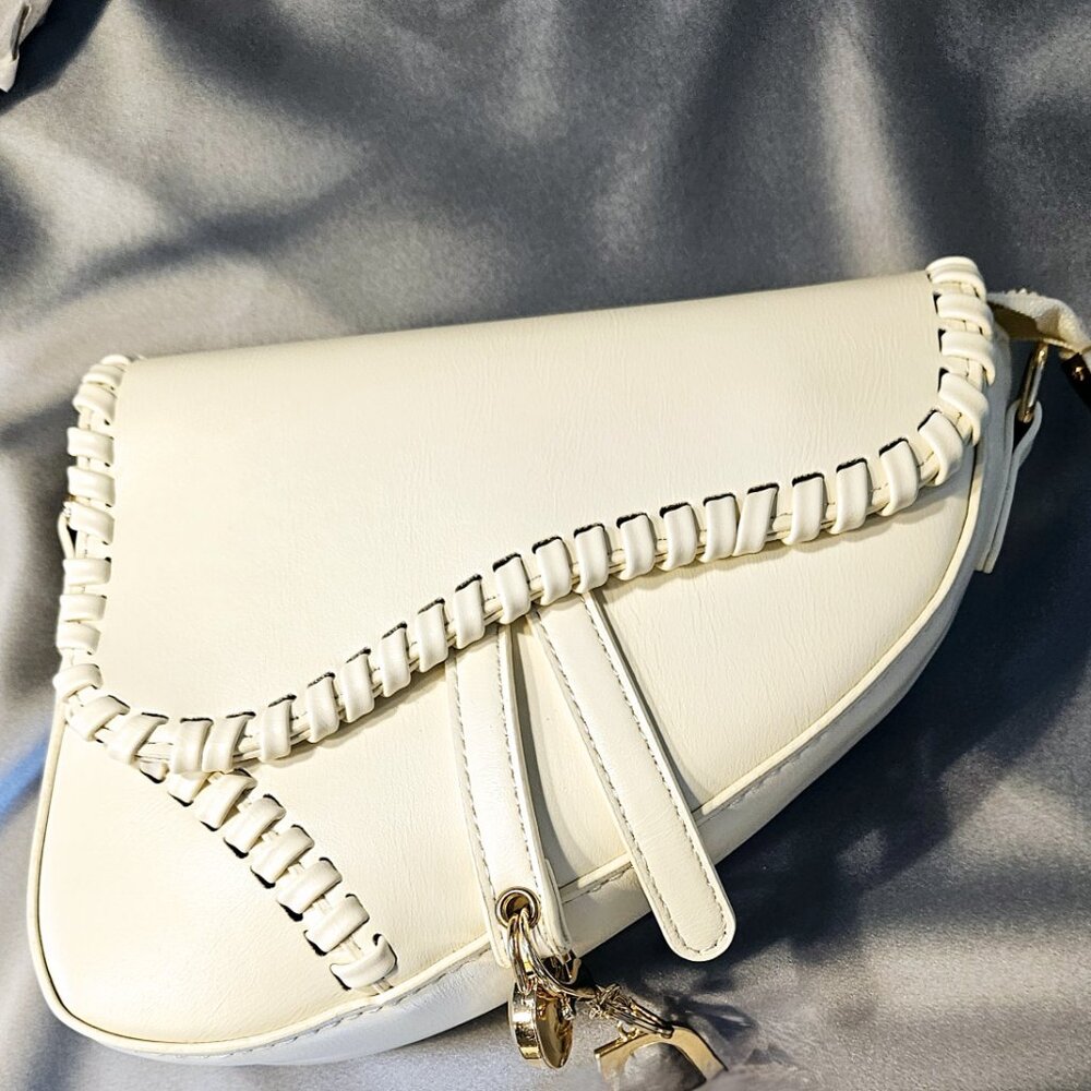 White Whipstitch Saddle Crossbody Bag - Brand PURFANREE